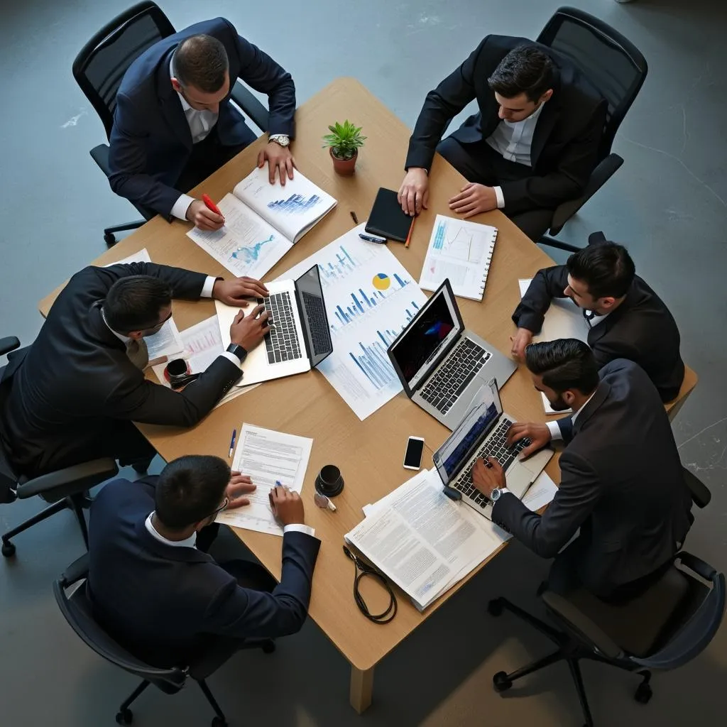 Mesa de trabajo con esquemas financieros
